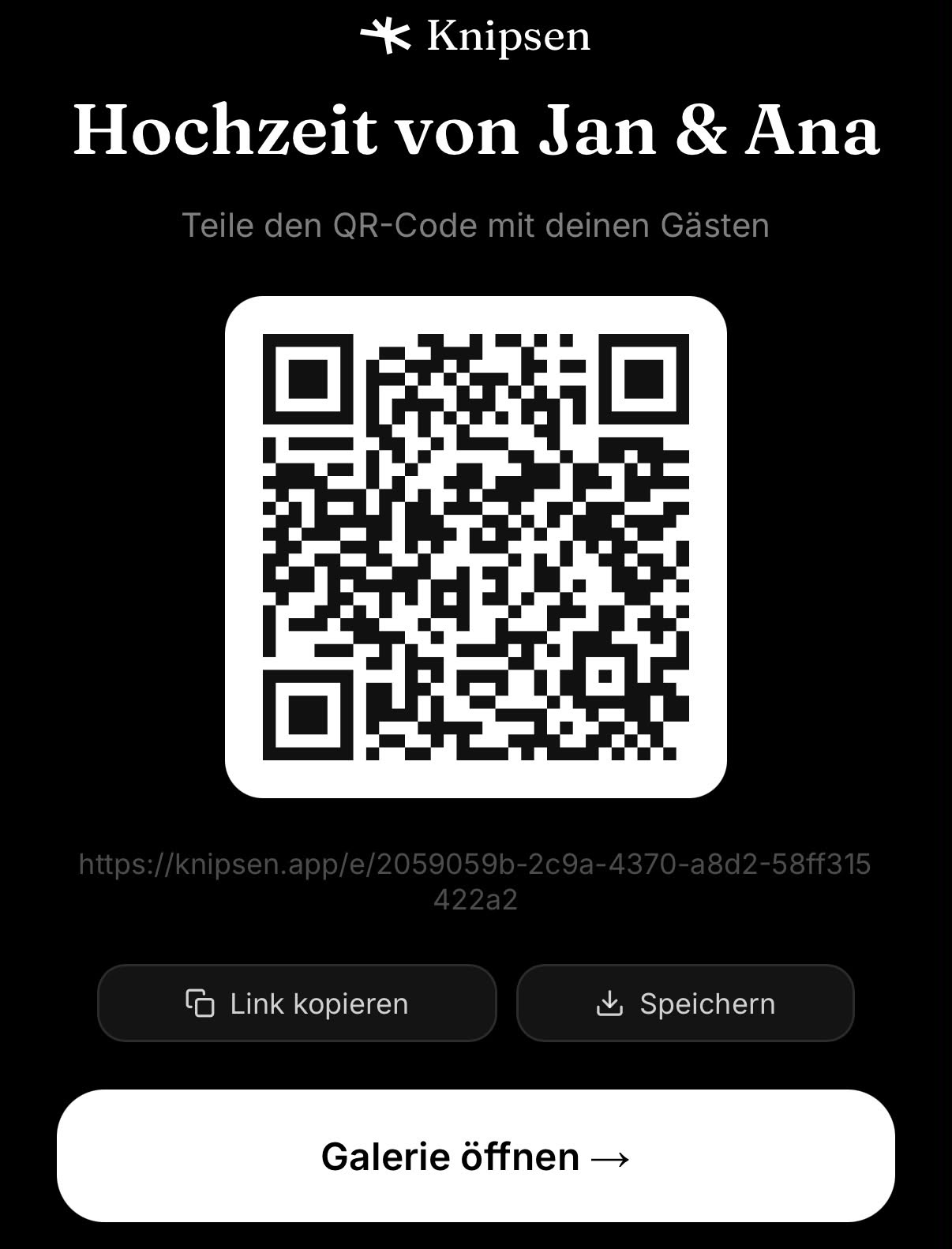 QR-Code und Link zum Einladen der Gäste