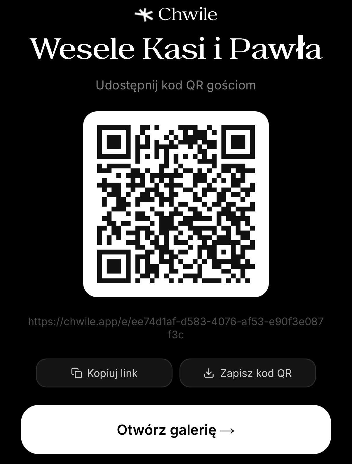 QR-Code und Link zum Einladen der Gäste
