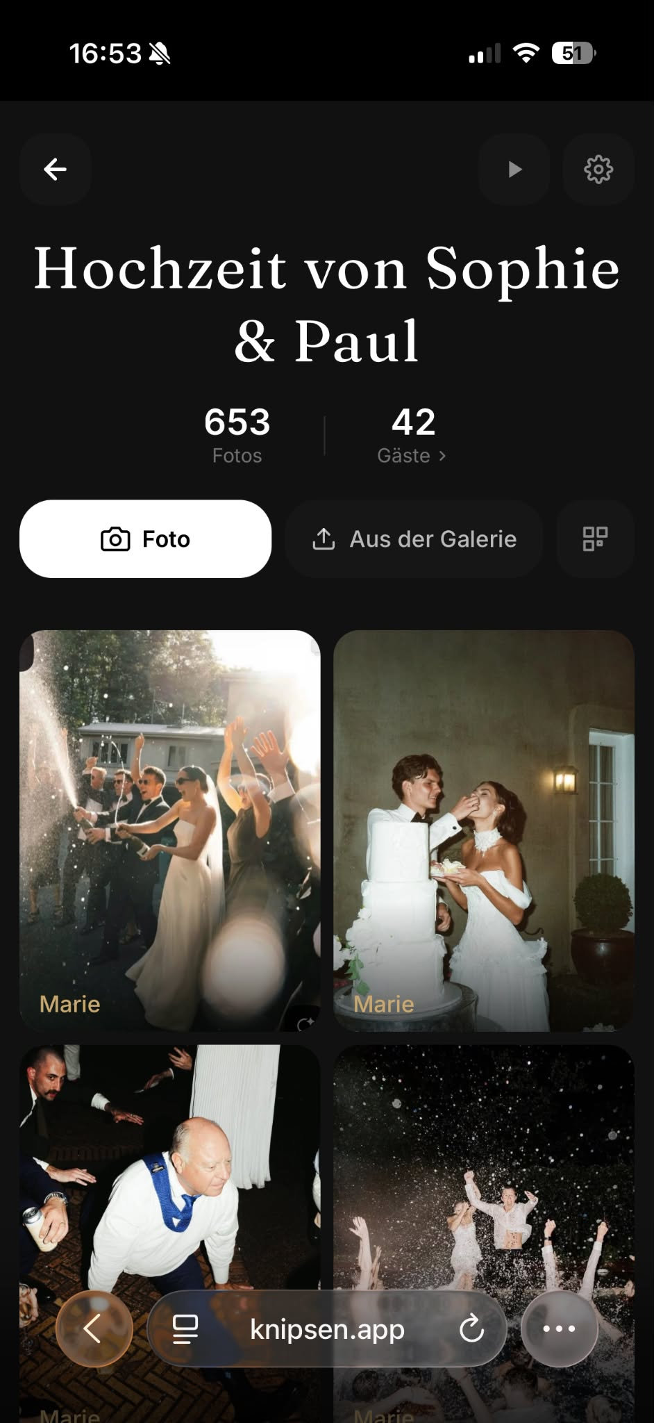 Hochzeitsfotogalerie in der Knipsen-App